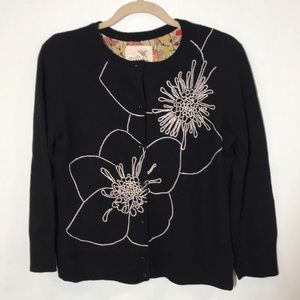Anthropologie cardigan black embroidered